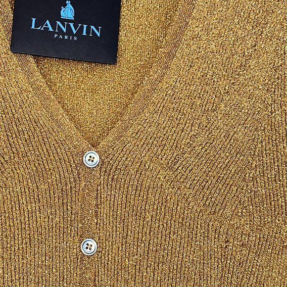 🥳🥂5 X HP🥂🥳 LANVIN METALLIC RIBBED-KNIT CARDIGAN IN GOLD - Picture 9 of 11